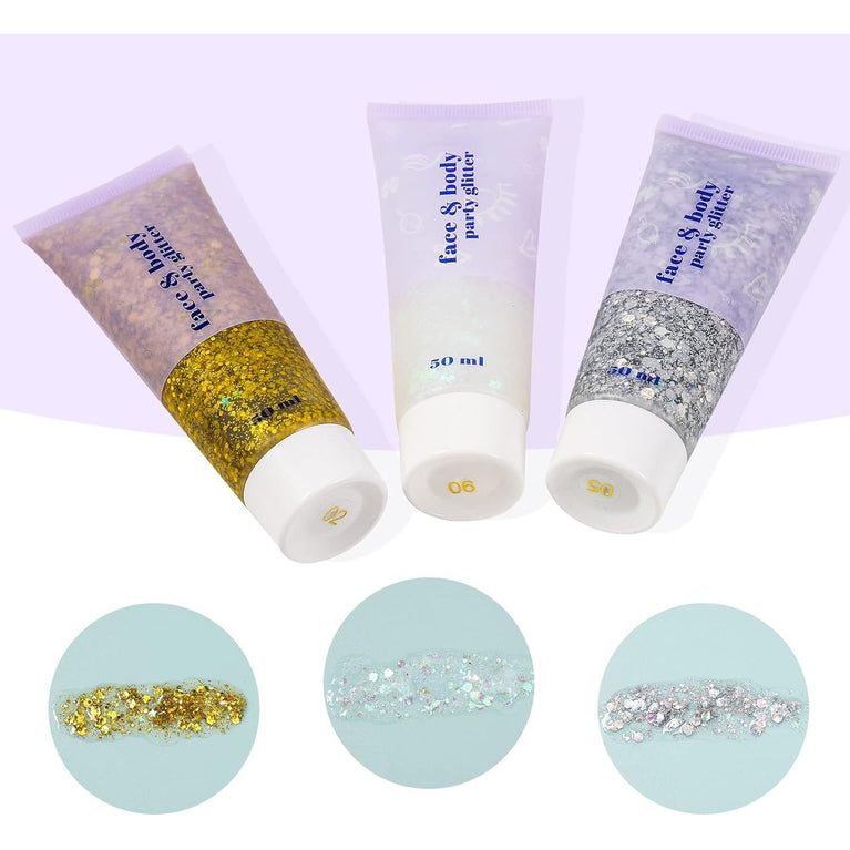 Dacitiery Trio Body Glitter Gel Set, 50ml Holographic Mermaid Sequins for Face, Body, Eye, Hair, Nail DIY Art - Sparkling Liquid Eyeshadow for Festival Parties and Makeup Decoration