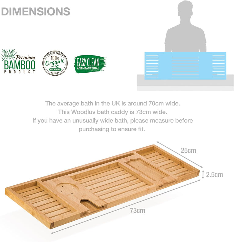 Luxury Bamboo Bath Caddy with Secure Slots for iPad, Kindle, Towel, and Wine Glass Holder