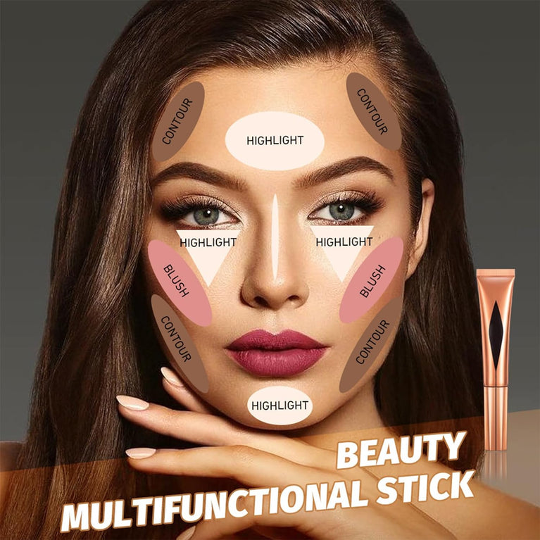 Versatile 3-in-1 Makeup Kit - Liquid Contour, Highlighter & Blush Set with Portable Sponge Applicator