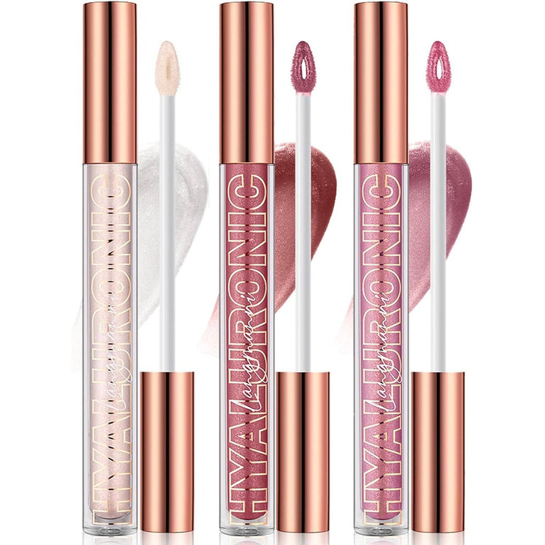 LANGMANNI Trio Lip Gloss Set with Hyaluronic Acid - Moisturizing, Shine Enhancing, and Long-Lasting Lip Hydrator, 0.1oz/pc (#1+#2+#3)