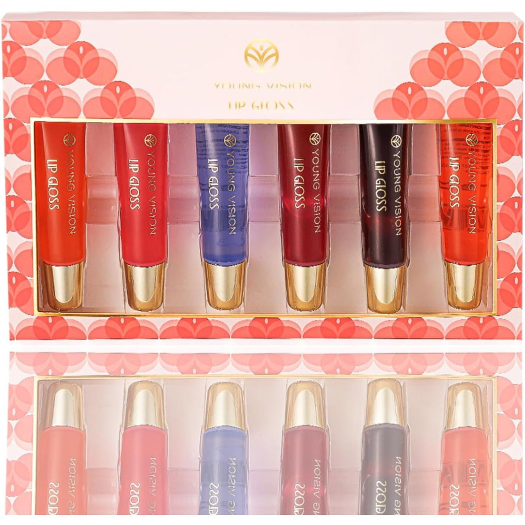 6-Shade Glass Mirror Lip Gloss Kit with Plumping & Hydrating Formula - Assorted Flavors