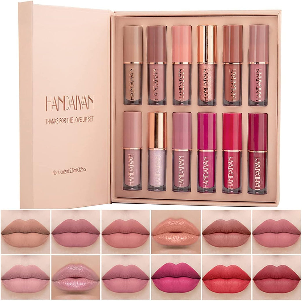 Vibrant Velvet Liquid Lipstick Set, 12 Colors, Waterproof and Long Lasting, Non-Stick, Fade-Resistant, Perfect Makeup Gift for Women - Ideal for Valentine's Day, Mother's Day, Christmas, and Anniversaries