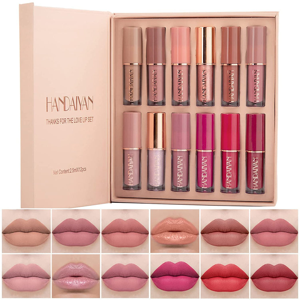 Vibrant Velvet Liquid Lipstick Set, 12 Colors, Waterproof and Long Lasting, Non-Stick, Fade-Resistant, Perfect Makeup Gift for Women - Ideal for Valentine's Day, Mother's Day, Christmas, and Anniversaries