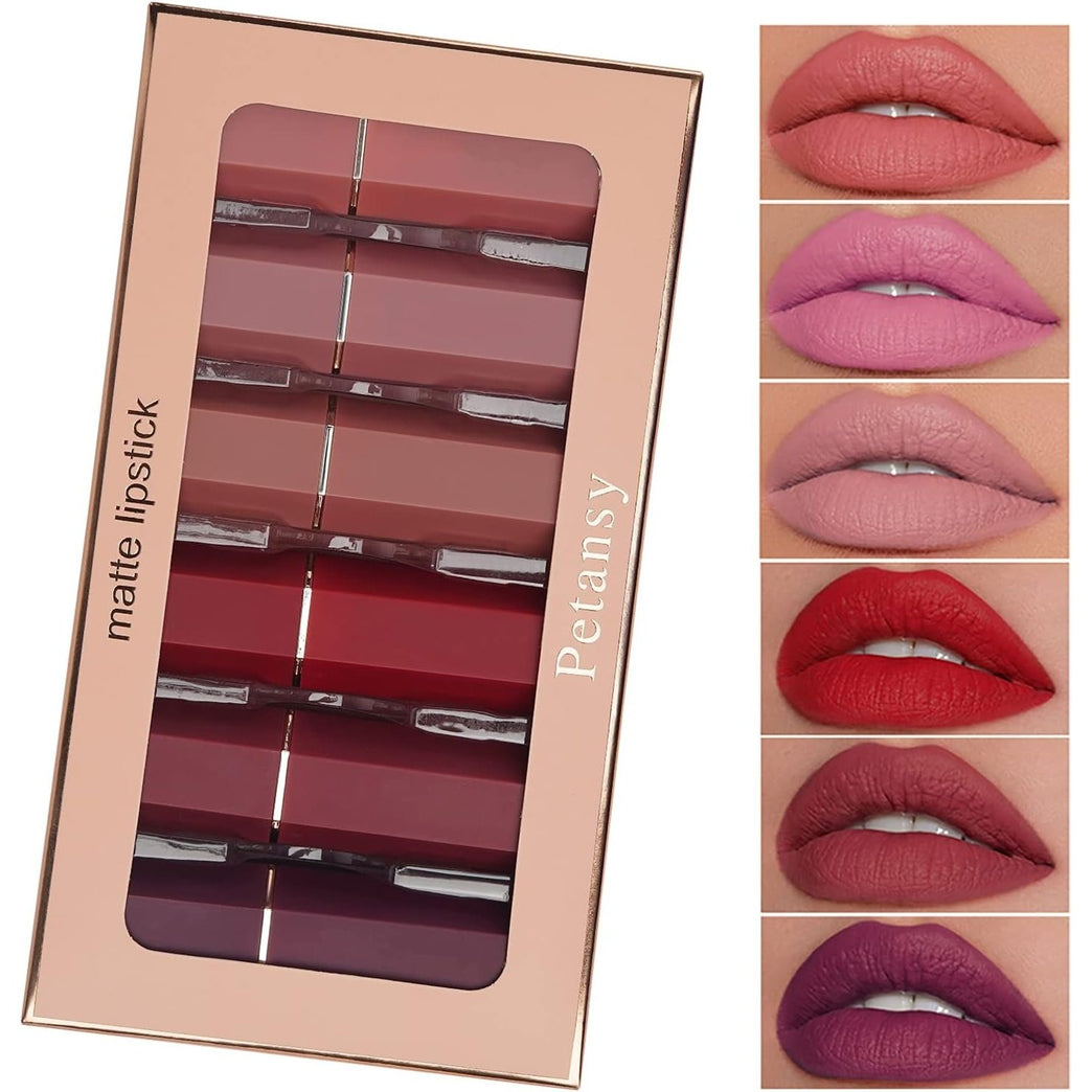 6-Piece Matte Lipstick Collection - Long Lasting, Waterproof and Moisturizing Nude Shades - Makeup Gift Set