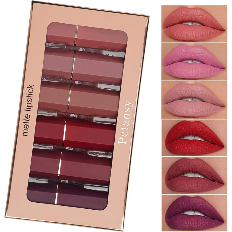 6-Piece Matte Lipstick Collection - Long Lasting, Waterproof and Moisturizing Nude Shades - Makeup Gift Set
