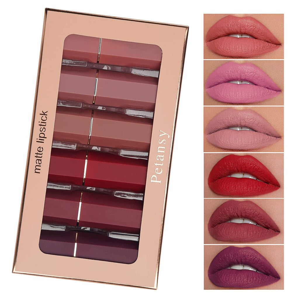 6-Piece Matte Lipstick Collection - Long Lasting, Waterproof and Moisturizing Nude Shades - Makeup Gift Set