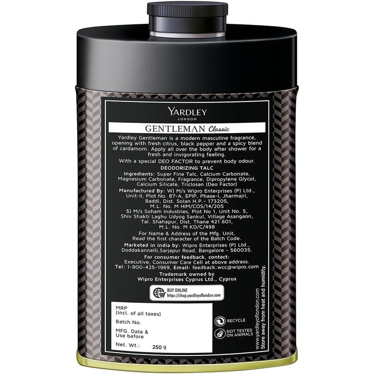 Yardley London Gentleman Classic Talcum Powder 250 g 8.8 oz, Masculine Fragrance