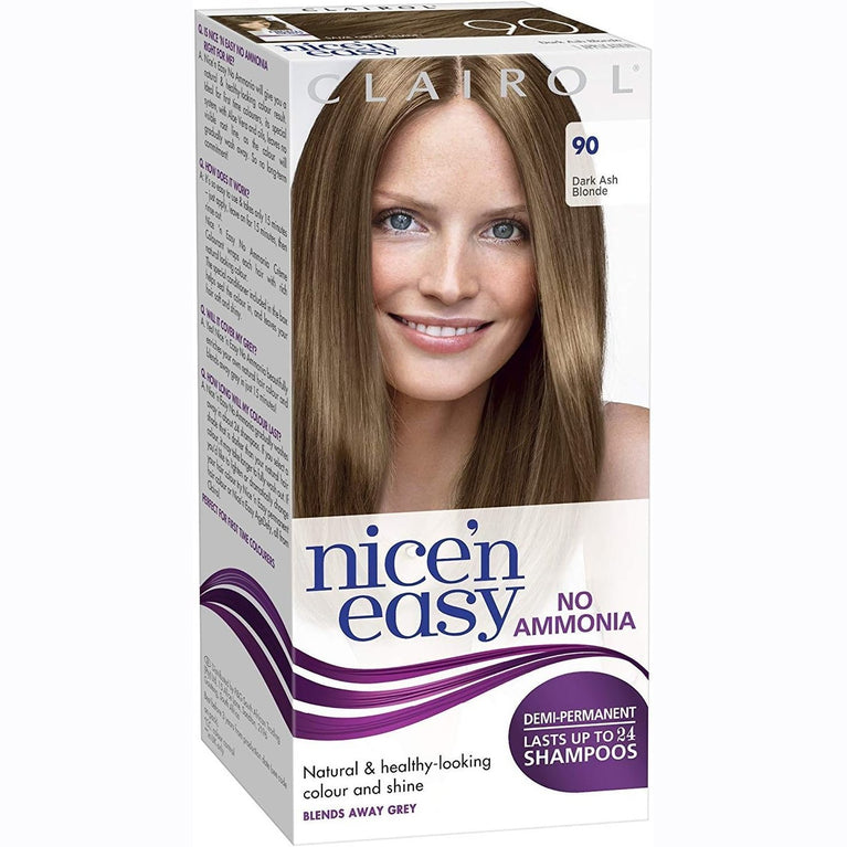 Clairol Nice'n Easy No Ammonia Hair Dye, 90 Dark Ash Blonde