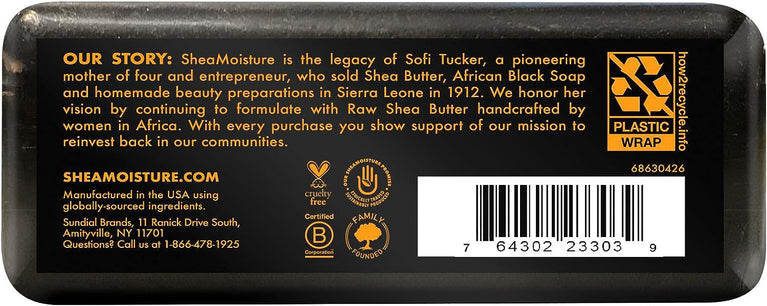 Organic Shea Moisture African Black Soap Bar with Shea Butter, 8oz