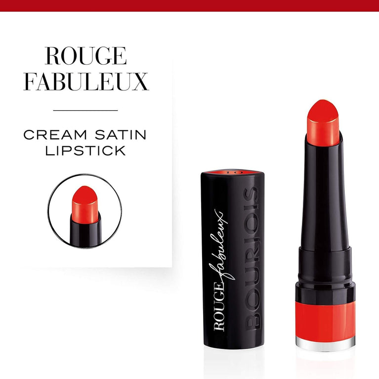 Bourjois Fabulous Rouge Bullet Lipstick in 010 Scarlet it be, Long-lasting and Enriched with Marula Oil, 2.3g