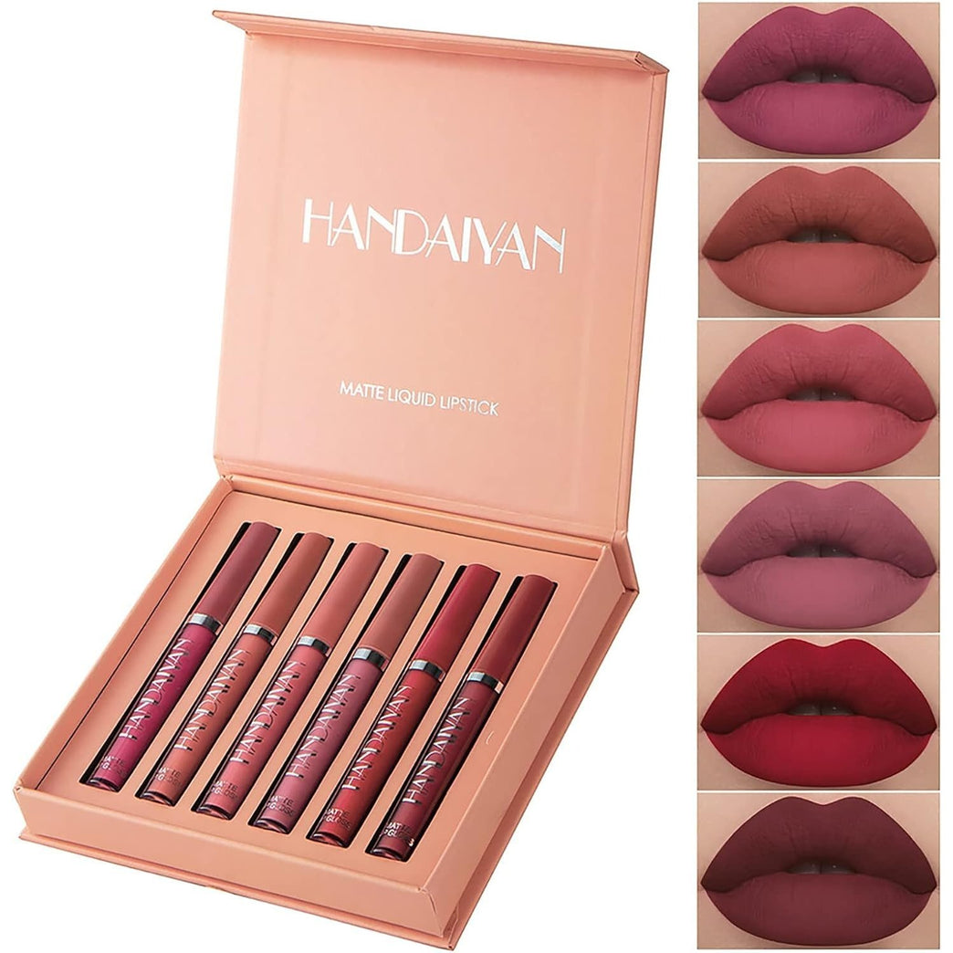 Vibrant 6-Piece Waterproof Matte Liquid Lipstick Set – Long-lasting, Non-Stick, Comfort-wear Makeup Kit for Women and Girls (A)