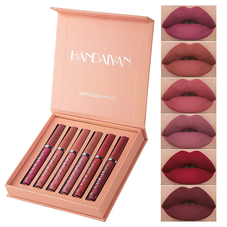 Vibrant 6-Piece Waterproof Matte Liquid Lipstick Set – Long-lasting, Non-Stick, Comfort-wear Makeup Kit for Women and Girls (A)