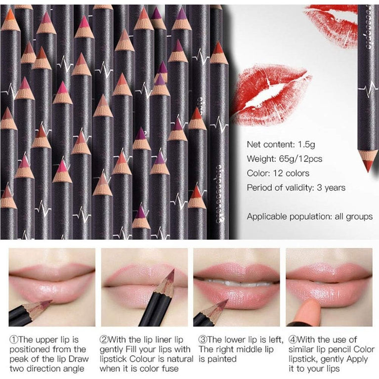 TEEROVA Waterproof Matte Lip Liner Set - 12 Versatile Colors for Long-Lasting, Exquisite Lip Contour