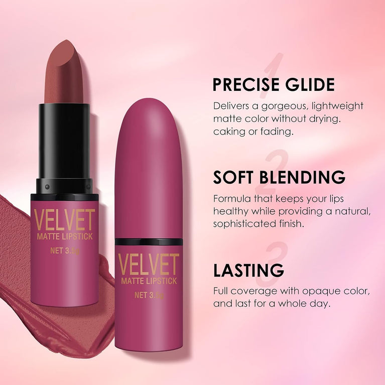 Petansy Velvet Matte Lipstick Kit: 6-Color Long-Lasting Waterproof Set with Sophisticated Finish in Gift Box