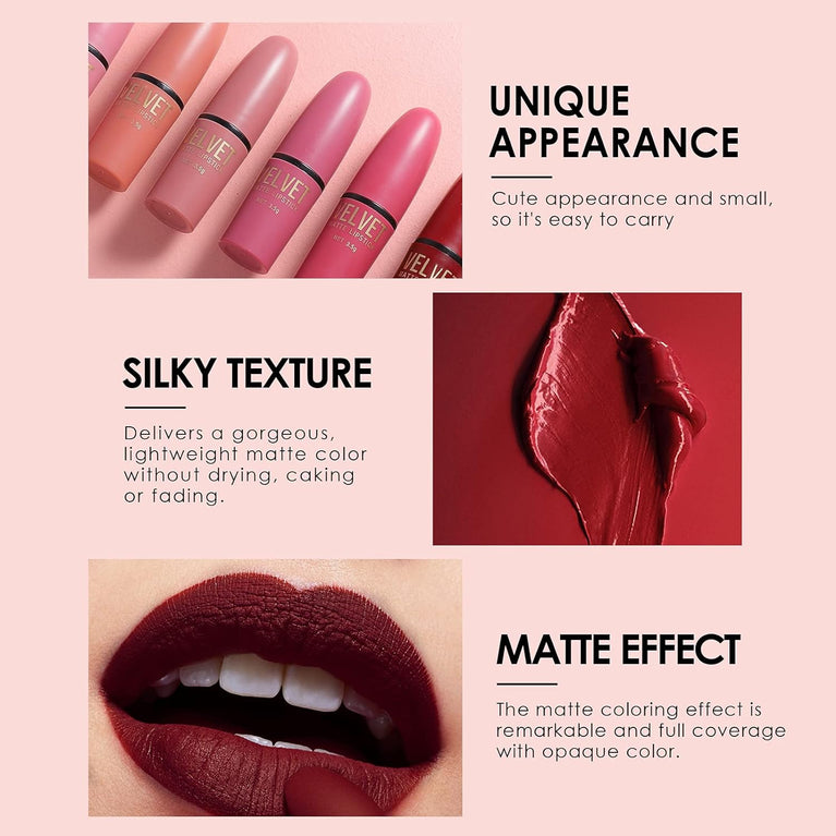 Petansy Velvet Matte Lipstick Kit: 6-Color Long-Lasting Waterproof Set with Sophisticated Finish in Gift Box