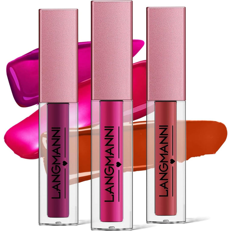 LANGMANNI 12-Color Lip Gloss Makeup Set: Shiny, Smooth & Long-Lasting Lip Stains for Women and Girls