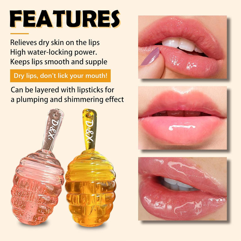 Honey-Infused Lip Gloss Duo: Moisturizing Lipstick and Gloss Set with Vitamin E - Transparent Lip Hydration Kit