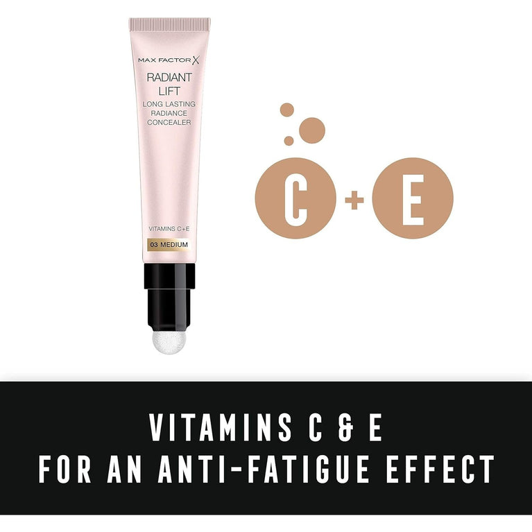 Max Factor Rejuvenating Lift Concealer with Anti-Aging Vitamins C & E for Bright and Hydrated Skin, Medium Shade, 7ml