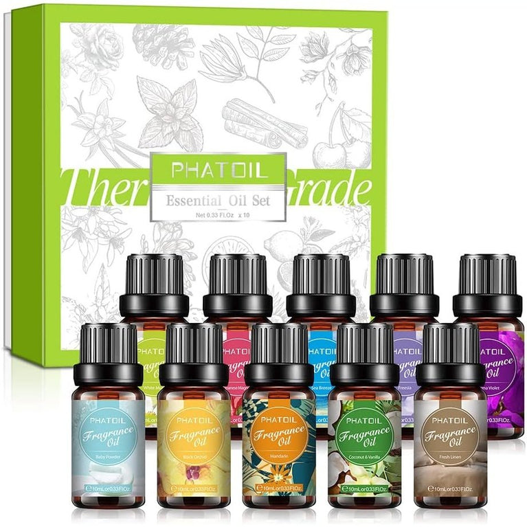 PHATOIL 10-Piece Fragrance Oils Set for Aromatherapy and Crafting