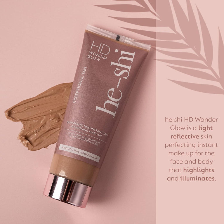 He-Shi HD Wonderglow Skin-Perfecting Bronzer - 24-Hour Splashproof Body Makeup with Illuminating Primer - Vegan & Cruelty-Free Instant Tan & Highlighter for Airbrushed Legs (100ml)