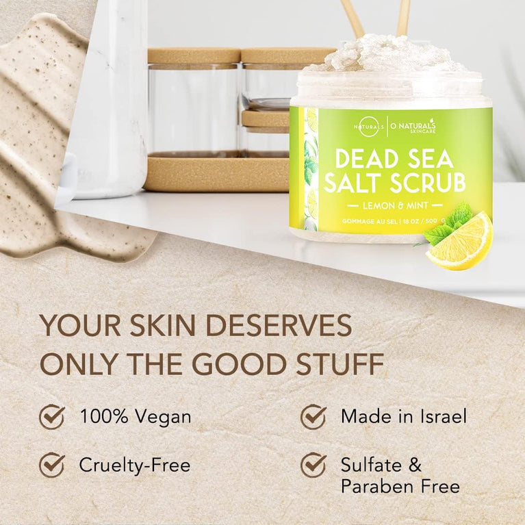 O Naturals Lemon & Mint Dead Sea Salt Body Scrub - Exfoliating & Anti-Acne Scrub