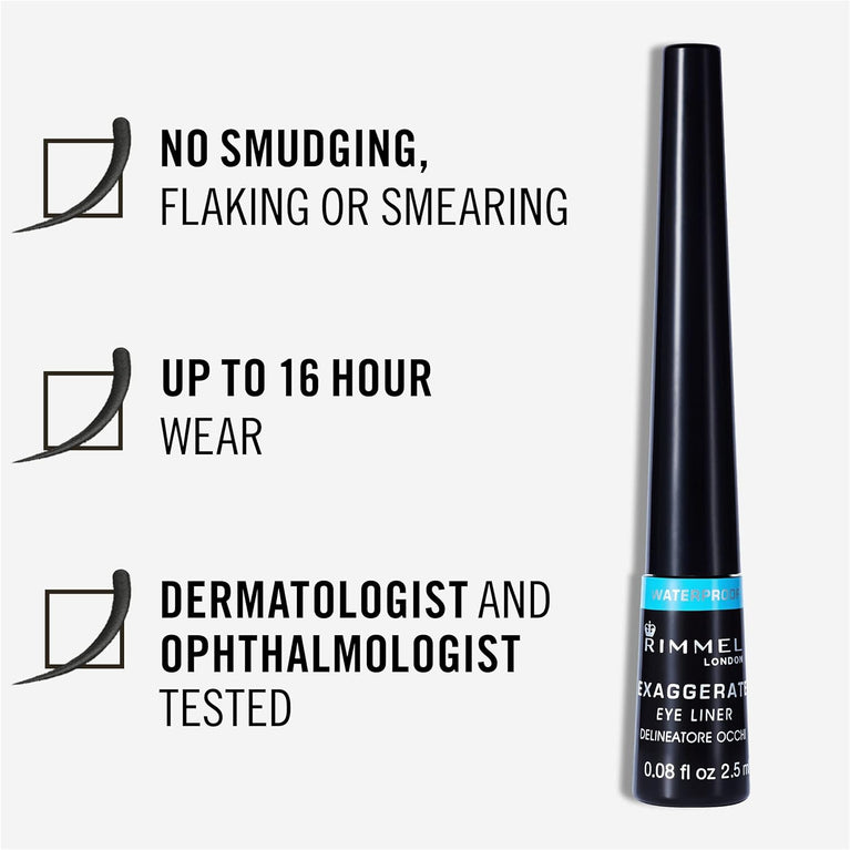 RIMMEL LONDON Scandal'eyes Dramatic Liquid Eyeliner - Waterproof & Smudge-proof - Intense Pigmentation & Matte Finish - 001 Black - 2.5ml
