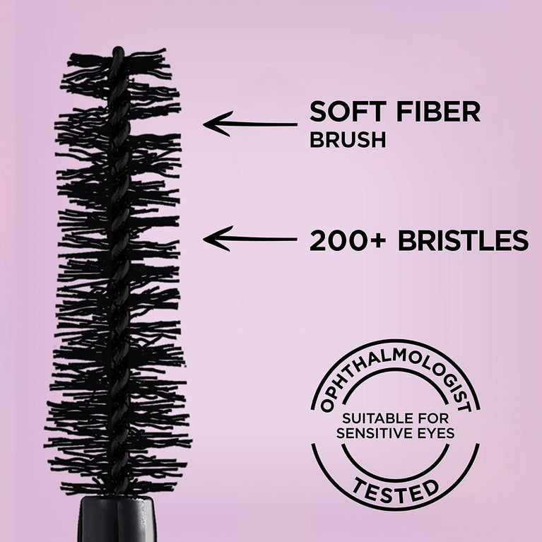 L'Oréal Paris Lash Paradise Intense Volume and Length Mascara, Infused with Nourishing Castor and Rose Oils, Suitable for Sensitive Eyes, Soft Fibre Brush for Flake-Free Application, Spectacular Black