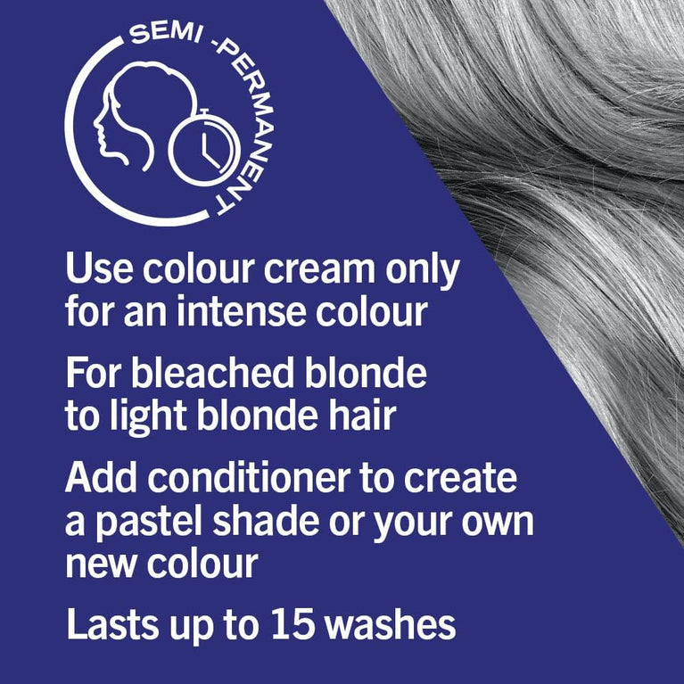 Schwarzkopf LIVE Ultra Brights Or Pastels, Vibrant Semi-permanent Silver Hair Dye, Lasts Up to 15 Washes, Steel Silver 098