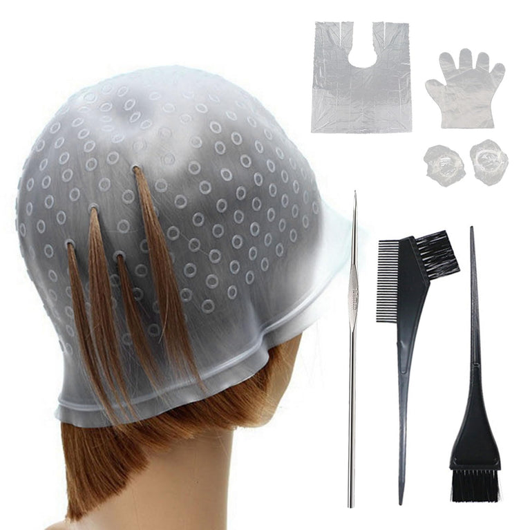 Silicone Highlight Cap Kit with Tools for Hair Dyeing (7Pcs)