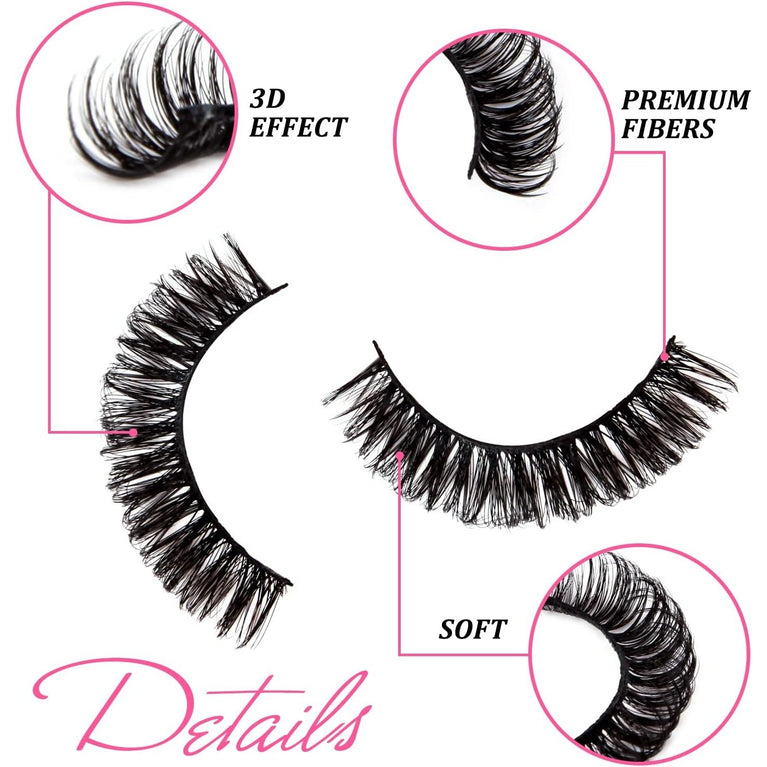 Russian DD-Curl Reusable Faux Mink Eyelashes: Fluffy, Long & Dramatic Handmade Strip Lashes, 10 Pairs, Natural Look (DH0603)
