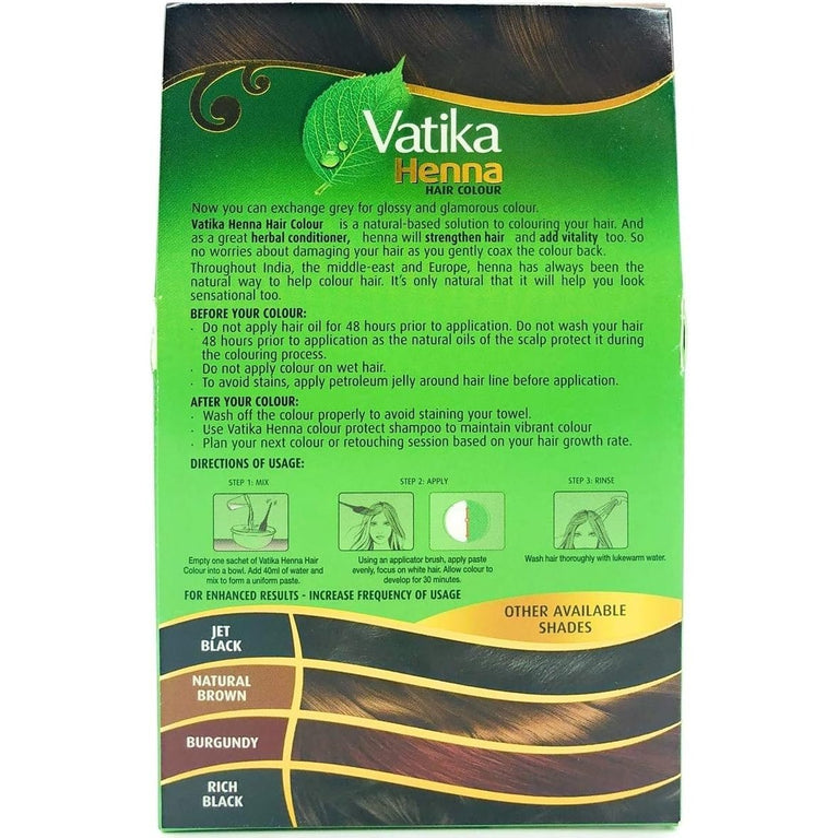 Vatika Henna Dark Brown Hair Colour with Natural Shine & Grey Coverage - Pack of 6 Sachets, 60g