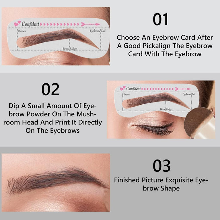 Ultimate Eyebrow Shaping Kit with Long-lasting Waterproof Brow Cream, Stamp Set and Reusable Stencils - Perfect for Beginners (Medium Brown & Brown)