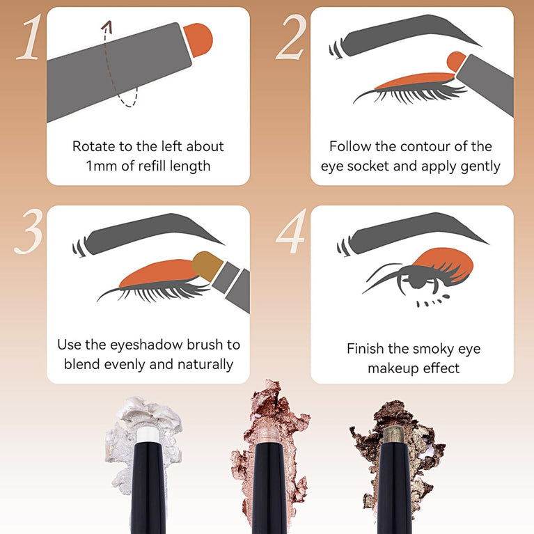 Long-Lasting Rotational Eyeshadow Stick Set: 3-Piece Shimmer & Metallic Cream Crayon, Waterproof, Crease-Resistant, Neutral Shades for All Skin Types, Easy to Apply