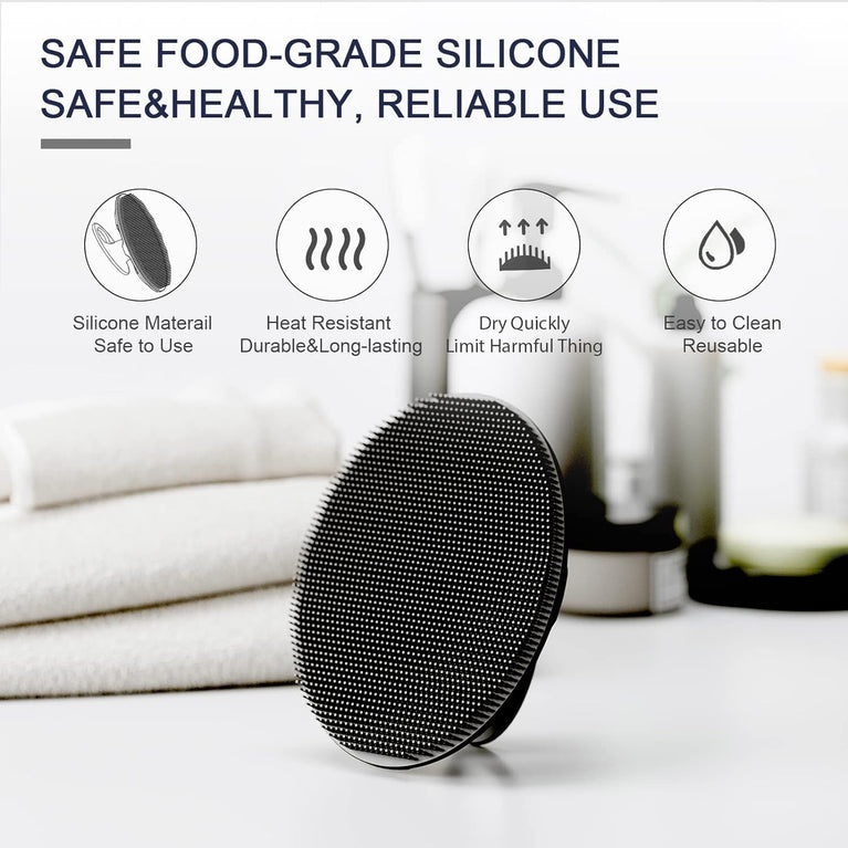 BEAUTAIL Silicone Body Scrubber Shower Bath Wash Brush with Gentle Exfoliating Scrub Cleansing Loofah and Hygienic Properties, 1 Pack, Black