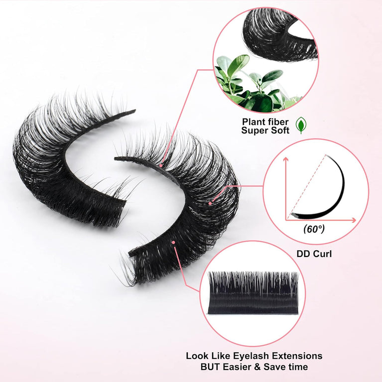 Newcally Plant Fiber Strip Lashes - Russian Style, Natural Wispy & Fluffy 3D False Eyelashes, Thick D-Curl Faux Mink Lashes, Cat Eye Effect, Pack of 5 Pairs