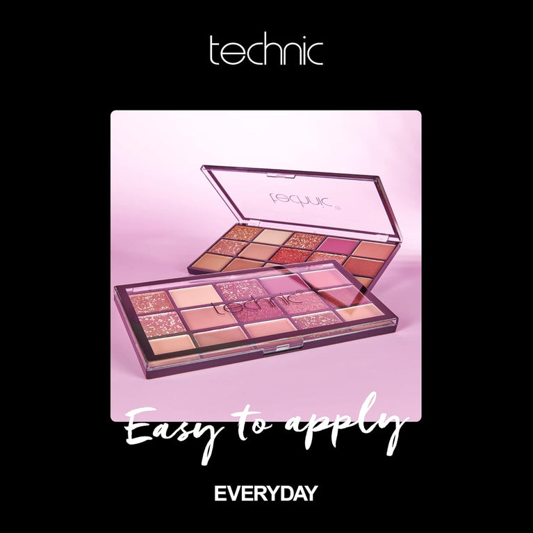 Technic Invite Only Ultimate Eyeshadow Palette - 15 Distinctive Shades in Glitters, Shimmers & Mattes for Versatile Day to Night Styles. Features Vibrant Pinks, Berries, and Neutrals. PETA Approved, 22.5g