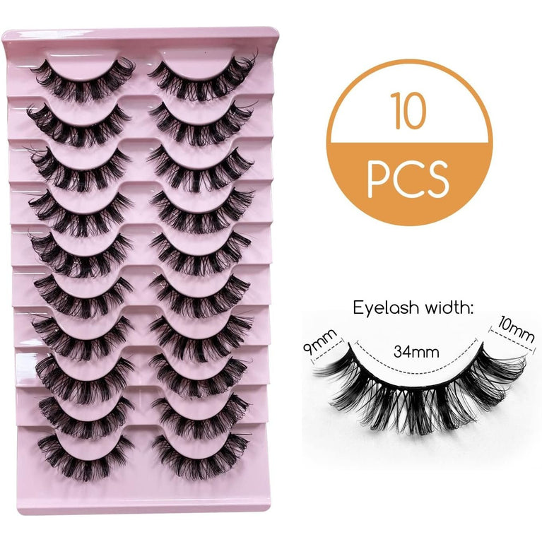 CNMTCCO 10-Pair Russian Faux Mink Strip Eyelashes – Natural Look, Fluffy D-Curl, Lightweight & Reusable