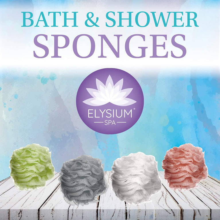 Luxurious ELYSIUM SPA Mesh Exfoliating Bath & Shower Sponges - Pack of 4