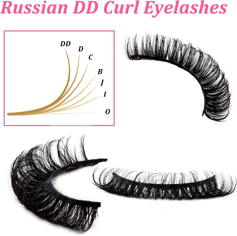 Russian DD-Curl Reusable Faux Mink Eyelashes: Fluffy, Long & Dramatic Handmade Strip Lashes, 10 Pairs, Natural Look (DH0603)