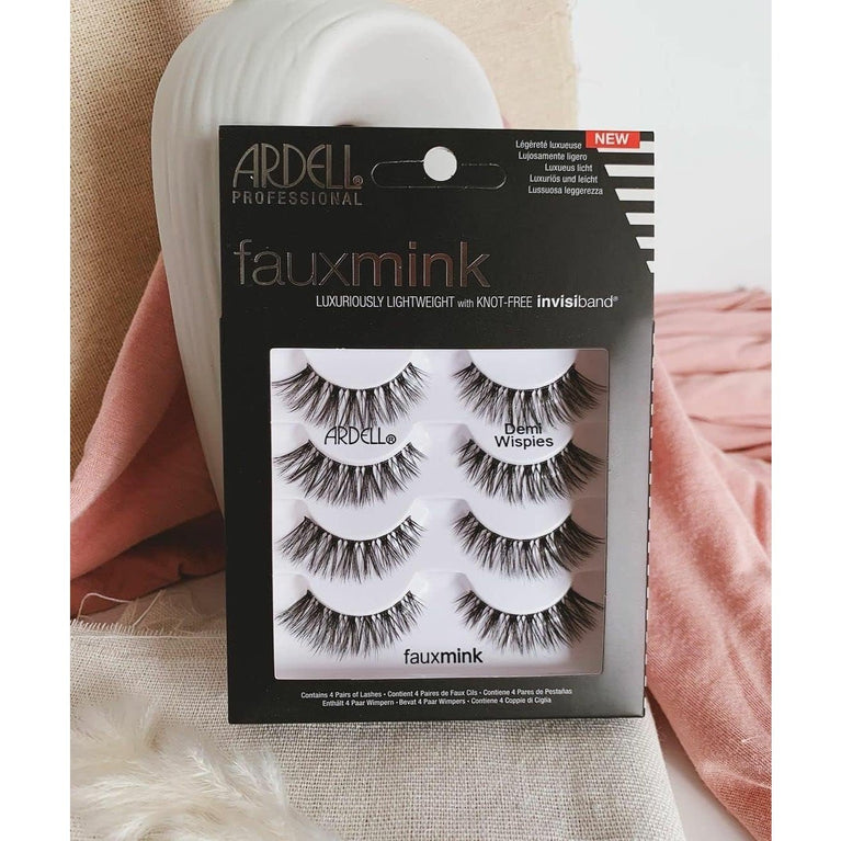 ARDELL Luxurious Faux Mink Demi Wispies Eyelashes Multipack - Vegan, Cruelty-Free, Lightweight with Invisiband Technology, Medium Volume & Length - Pack of 4, Black
