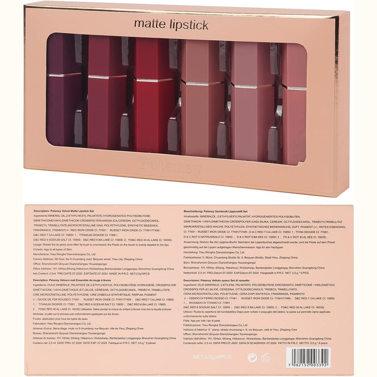 6-Piece Matte Lipstick Collection - Long Lasting, Waterproof and Moisturizing Nude Shades - Makeup Gift Set