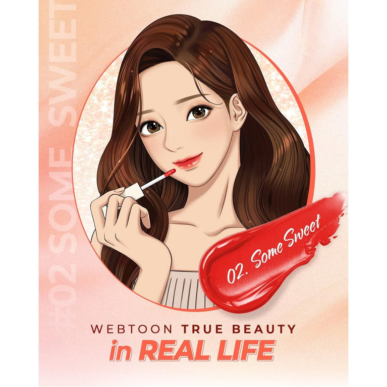 AMTS X True Beauty High-Pigment Lip Tint Stain - Long-Lasting, Non-Sticky Liquid Shine - Cute Coral Makeup Edition Inspired by Korean Webtoon True Beauty - Some Sweet