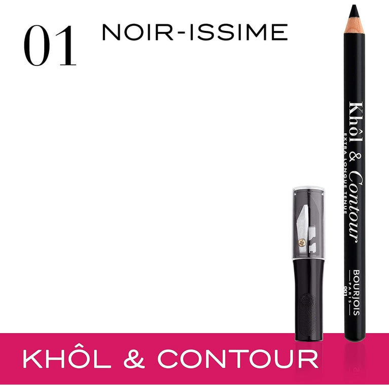 Bourjois Noir-Issime 2-in-1 Khol and Eyeliner with Sharpener, Long-lasting, Hypoallergenic Eye Pencil, 1.2g