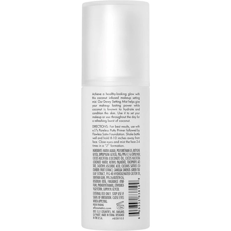 e.l.f. Radiant Glow Makeup Setting Spray with Coconut, Green Tea & Cucumber, Long-Lasting & Hydrating, 2.7 Fl Oz (80mL)