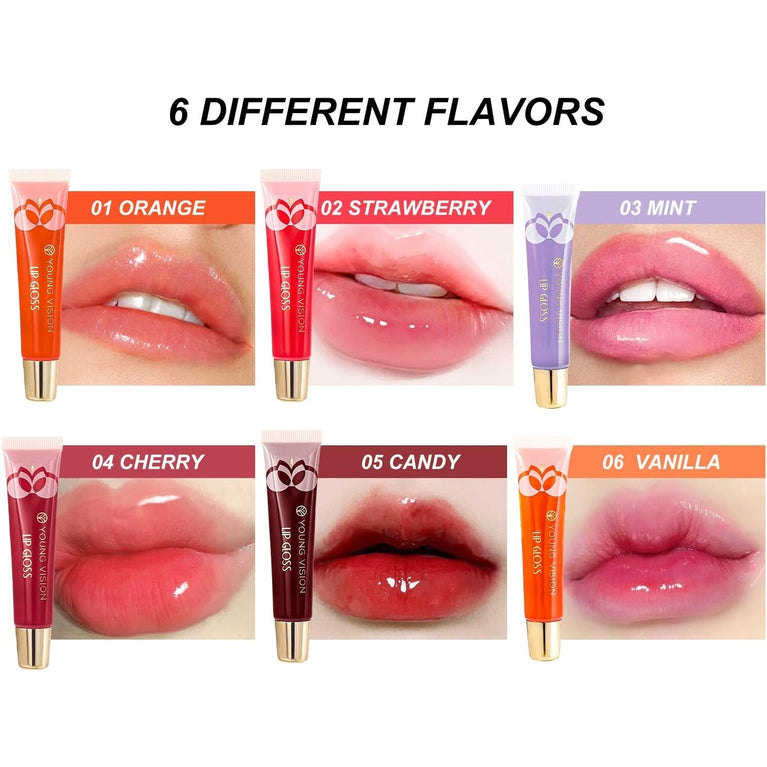 6-Shade Glass Mirror Lip Gloss Kit with Plumping & Hydrating Formula - Assorted Flavors
