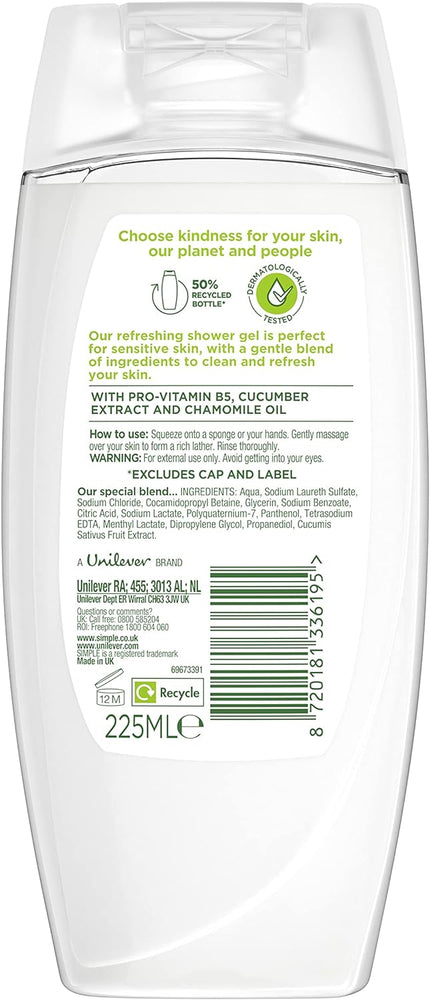 Gentle Cucumber Extract Shower Gel for Dry Skin - Pack of 6, 225 ML Each