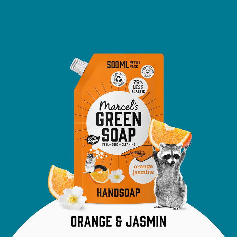 Eco-Friendly Vegan Hand Soap Refill with Orange & Jasmine Scent - 500 ML