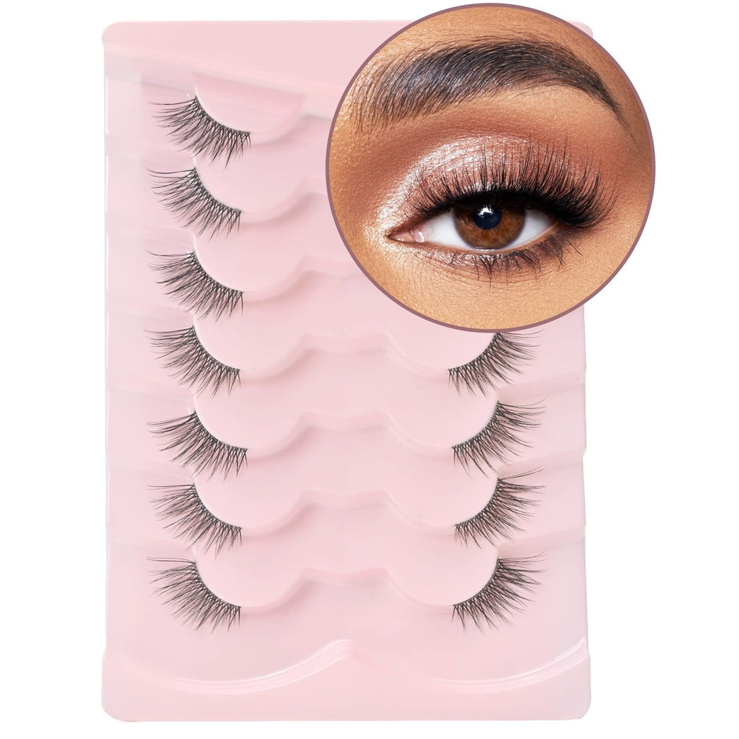 Onlyall Premium 3D Faux Mink Half Lashes - Natural Look Wispy Lashes with Clear Band, Pack of 7 Pairs for Subtle Lift and Glam Look, C02