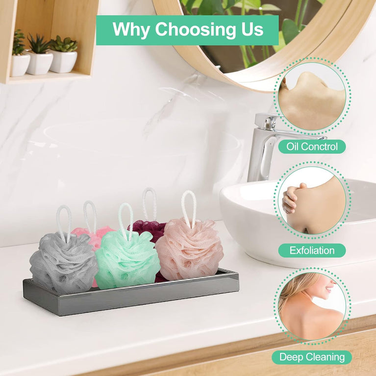 Pack of 6 Multicolor Shower Puff Bath Sponge Set - Soft Exfoliating Shower Sponge for Body Cleaning