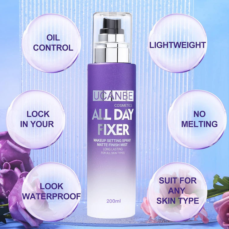 UCANBE Pearl Powder Matte Finish Makeup Setting Spray - Hydrating Long-Lasting 6.7 Fl Oz